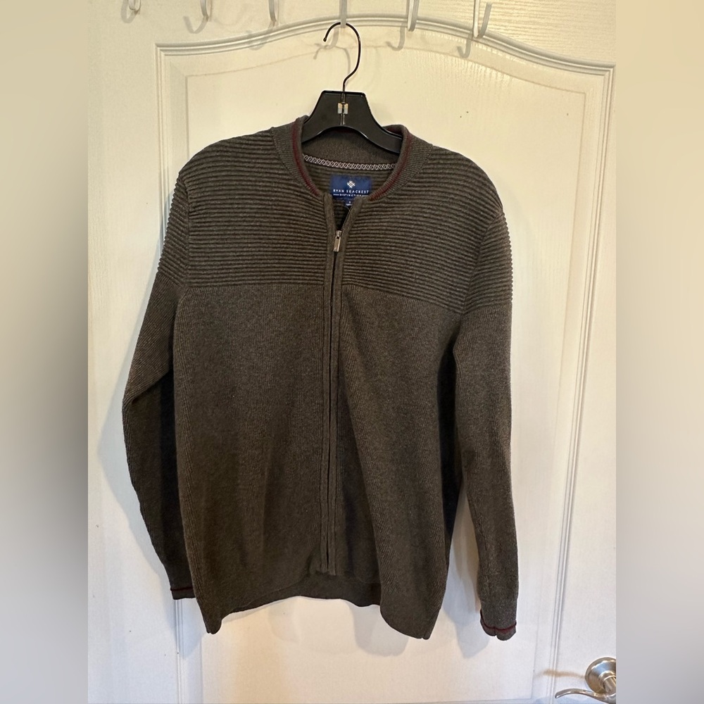 Ryan Seacrest Distinction Men's Slim-Fit Gray Full-Zip Sweater sz small